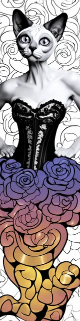 Free colorable bookmarks of a cat wearing a corset